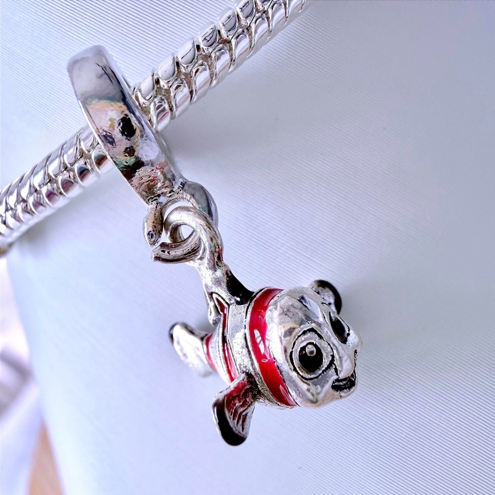 Silver Red Clownfish Dangle Charm Fits Snake Chain Bracelet Tropical Fish